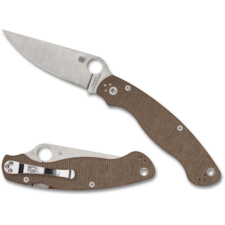 Spyderco 2024 Spyderco Reveal 14, Military 2 Brown Canvas Micarta Cpm Cru-Wear, Plain Edge SPY-C36MPCW2